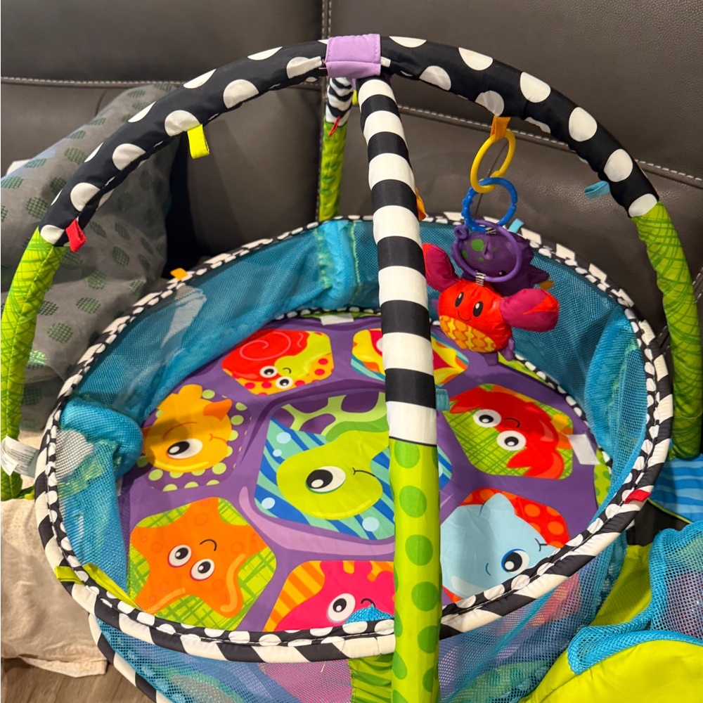 Colorful Blue & Green Infant Play Gym with Animal Friends